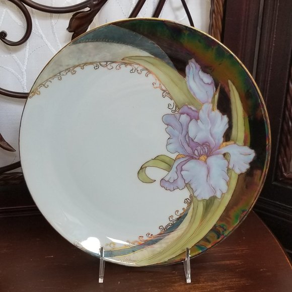 Porcelaine Limoges France Plate Iris with Luster signed